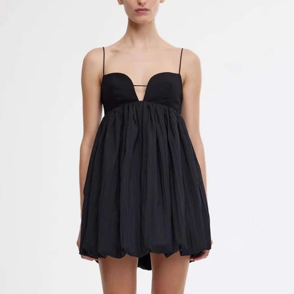 NEW Acler Palermo Sleeveless Sweetheart Bubble-Hem Taffeta Mini Dress - Black - Picture 11 of 14